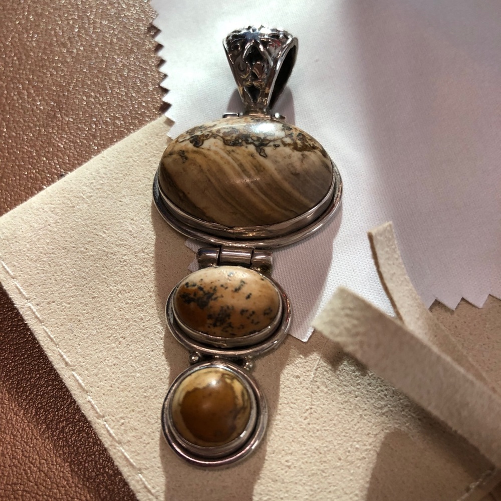 Crazy Lace Agate Ornate Silver Pendant - NWOT